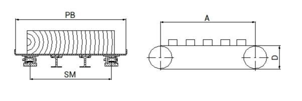 Horizontální řetězový dopravník kusového zboží